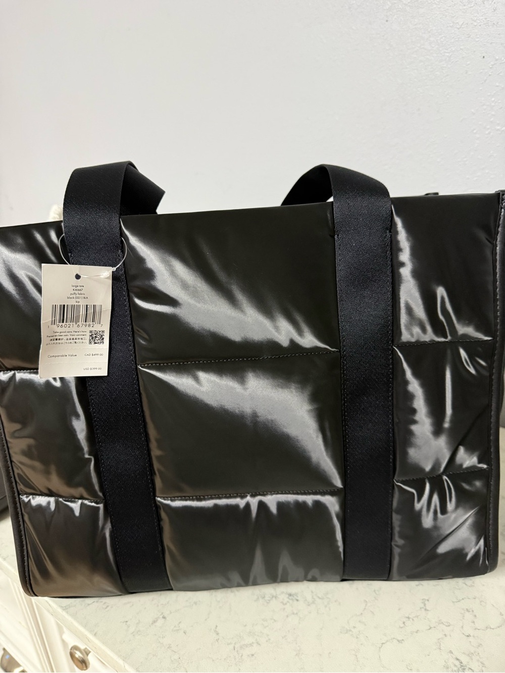 kate spade Glossy Quilted Patent Tote in Black - Picture 3 of 9